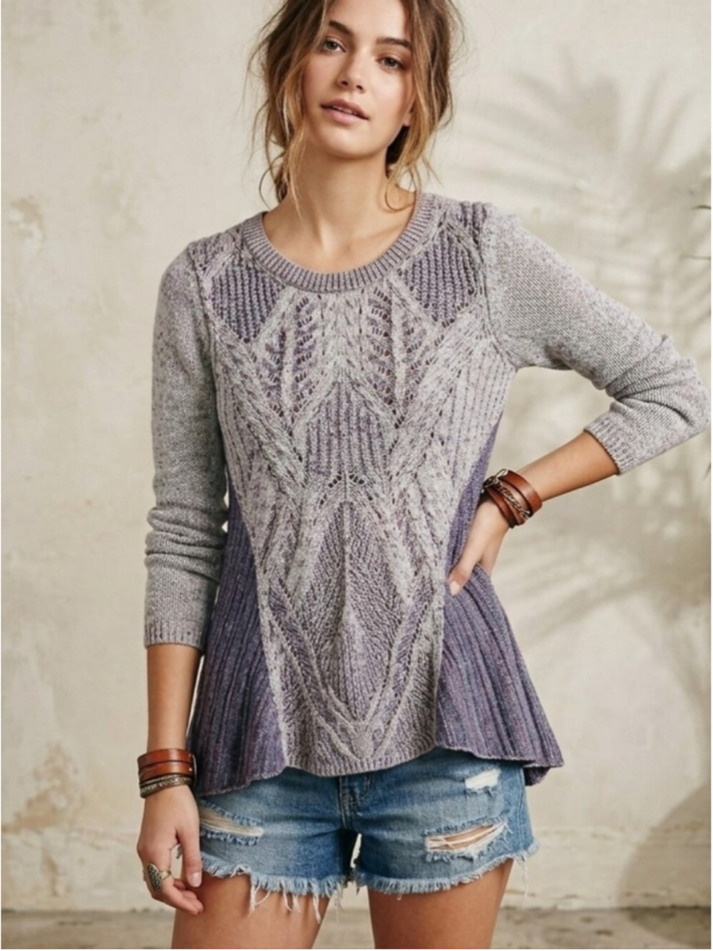 Anthropologie Moth Open Knit Purple Sweater Tunic Size Cotton Linen Blend Size S